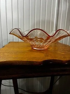 Accents | Vntg Pink Blush Pressed Glass Bowl 12 Ruffled Edge Diamond ...